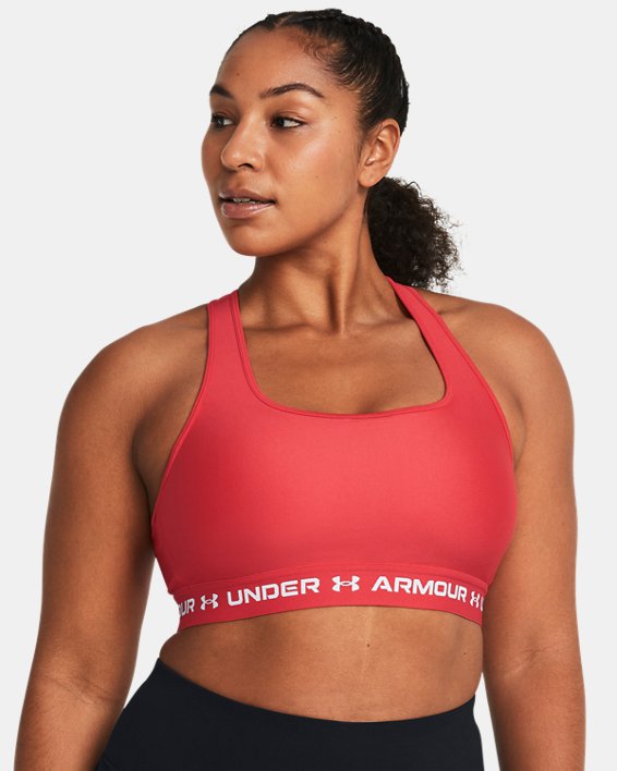 Women's Armour® Mid Crossback Sports Bra, Red, pdpMainDesktop image number 3
